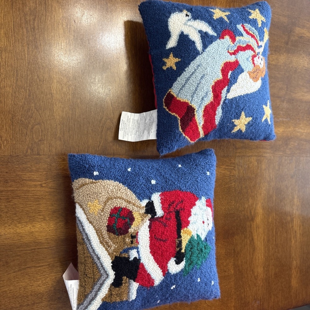 Set Of Two 10x10 Christmas Pillows Santa And Angel